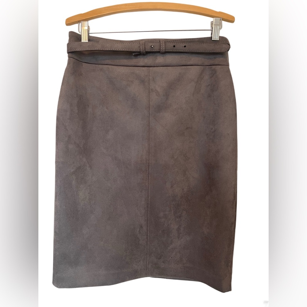 NWT Ann Taylor Faux Suede Belted Pencil Skirt - Grey Brown - Size 8